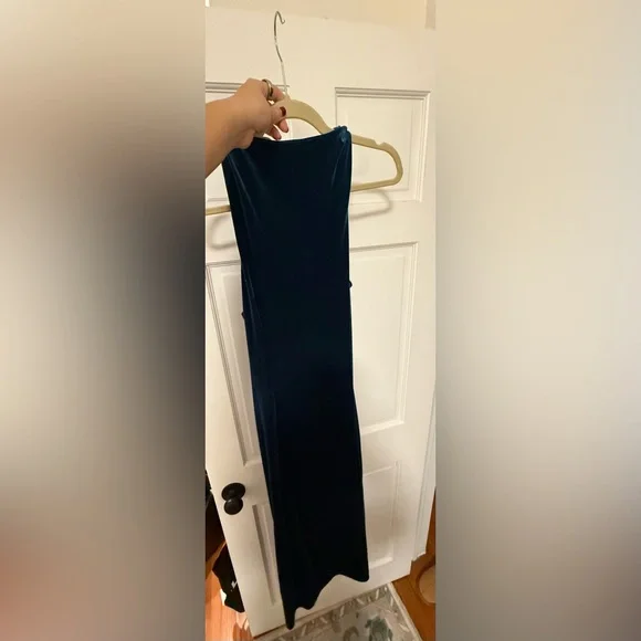 Gorgeous Navy/Lagoon Blue Velvet Midi Dress - Picture 2 of 3